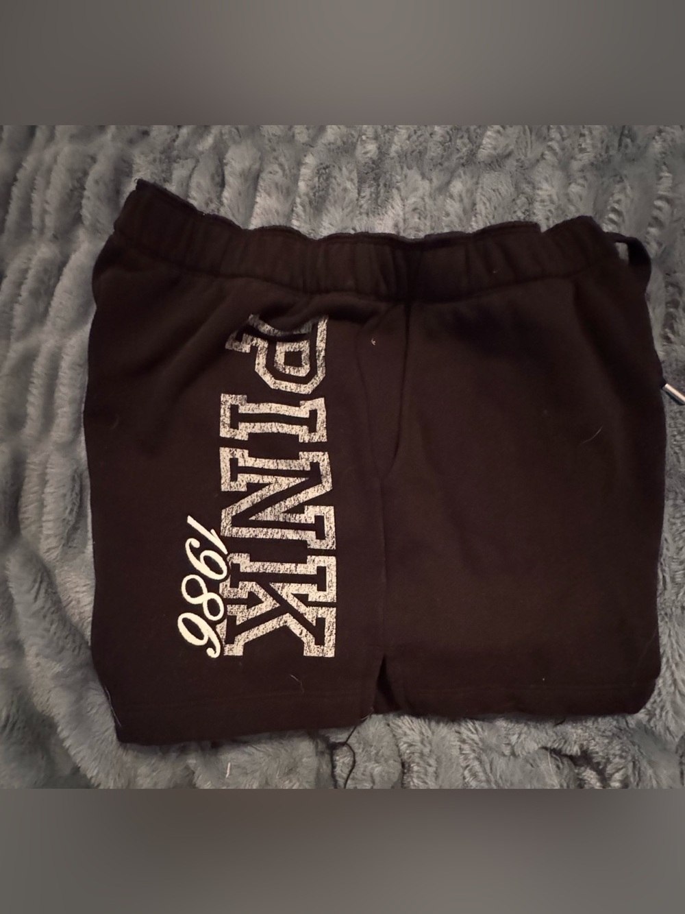 PINK Victoria's Secret Black Womens Logo Shorts with 1986 Embroidered Detail